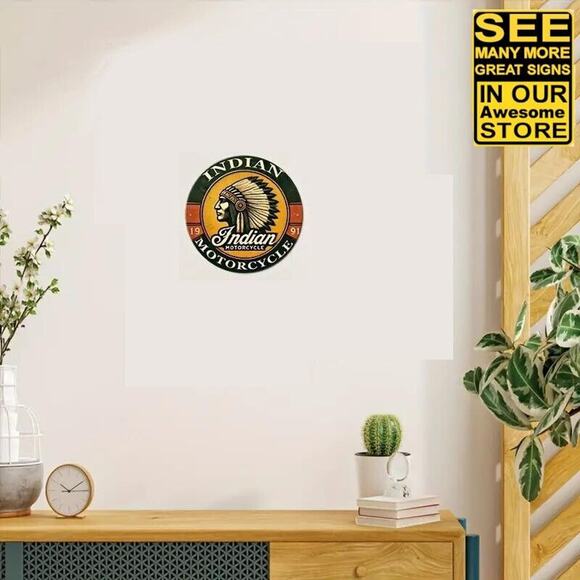 Vintage Indian Motorcycle Metal Tin Sign • Native American In Full Headdress - Picture 2 of 5